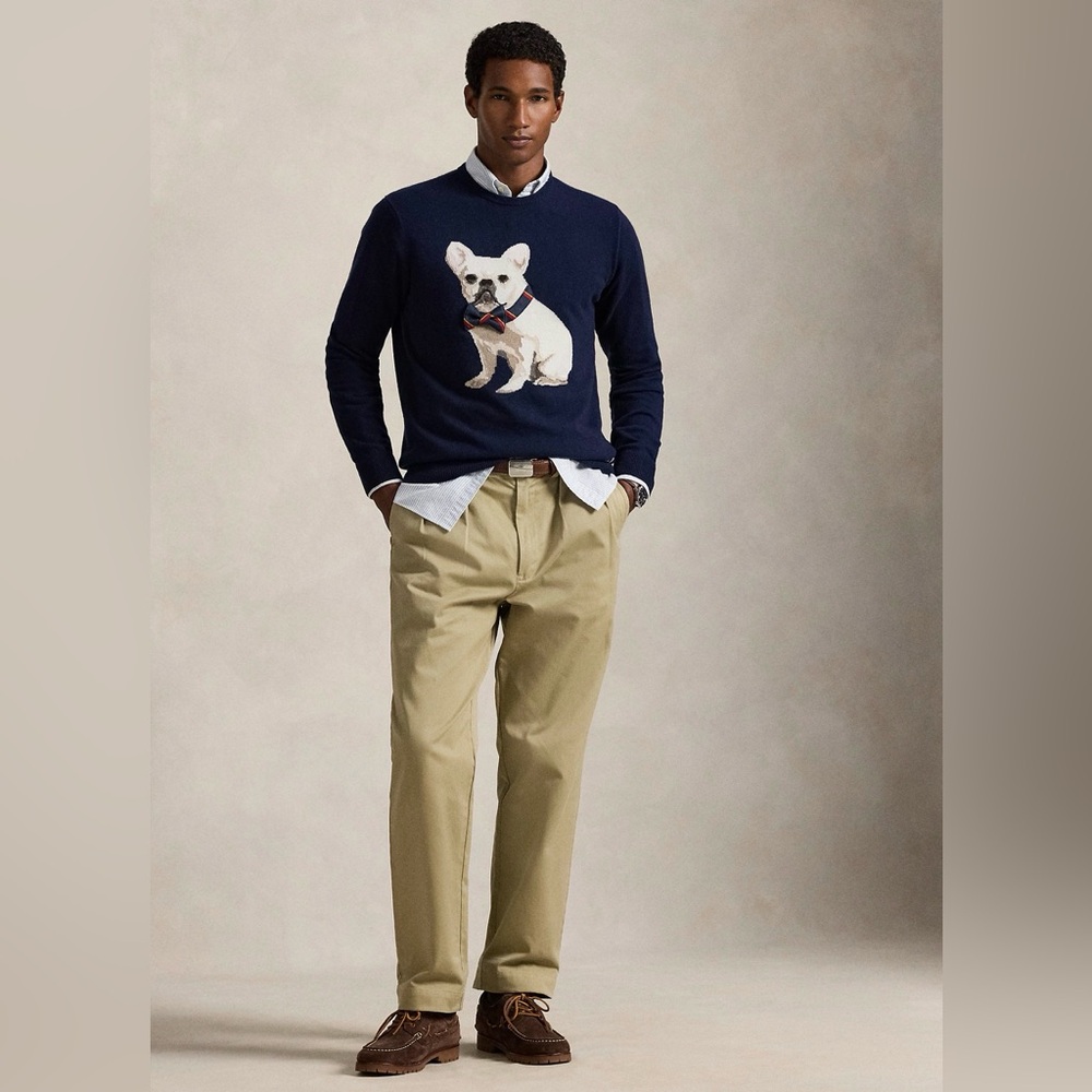 Polo Ralph Lauren Dog-Intarsia Cashmere Sweater Frenchie French Bulldog Navy XXL - Picture 6 of 9